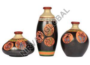 Warli Art Mud Red Earthen Miniature Vases